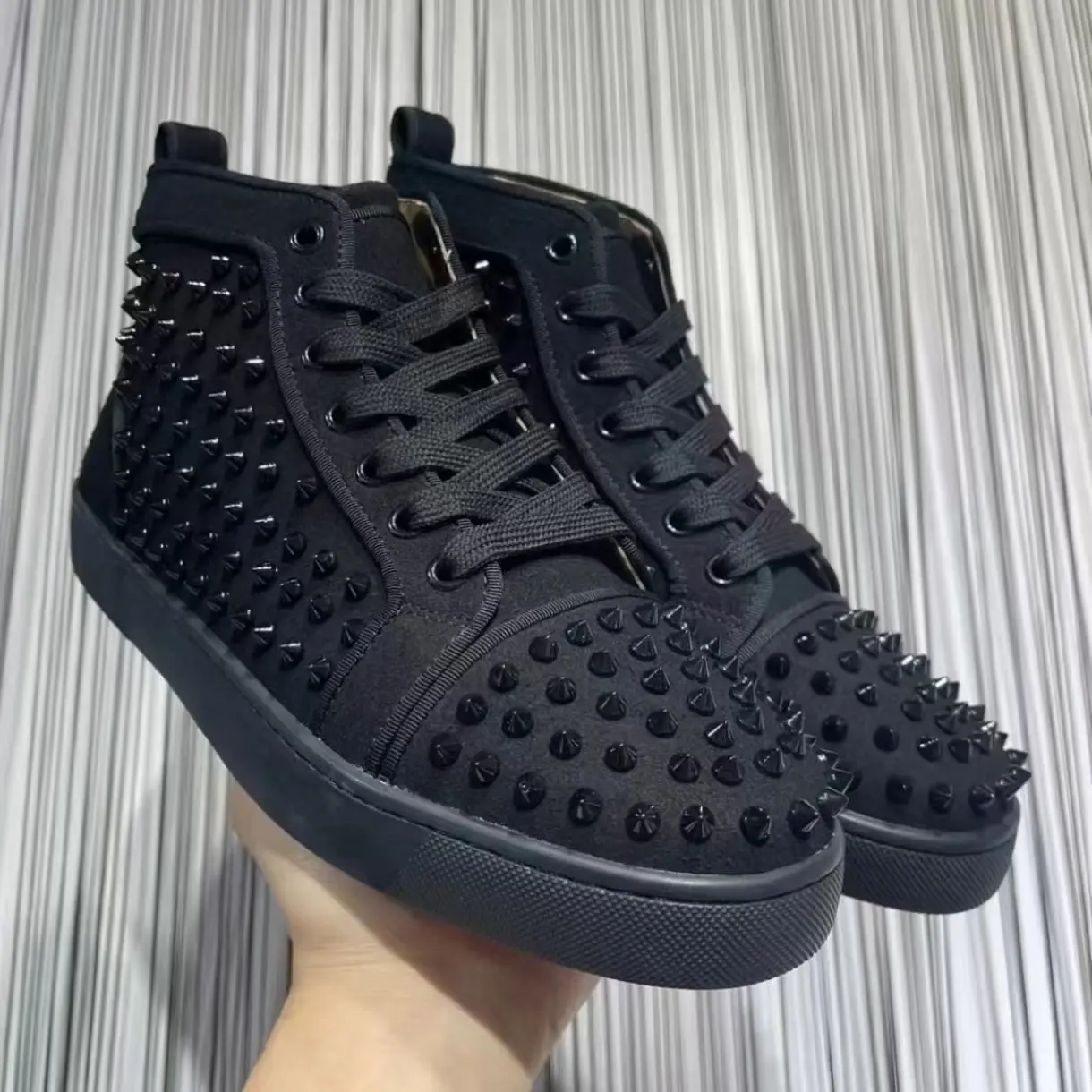 Men's Luxury Black High-Top Sneaker Shoes - Rhinestone-Studded Upper, Lace-Up Trainers, Sports Shoes, Daily Street Casual Footwear, Fashion-Meets-Practicality Design