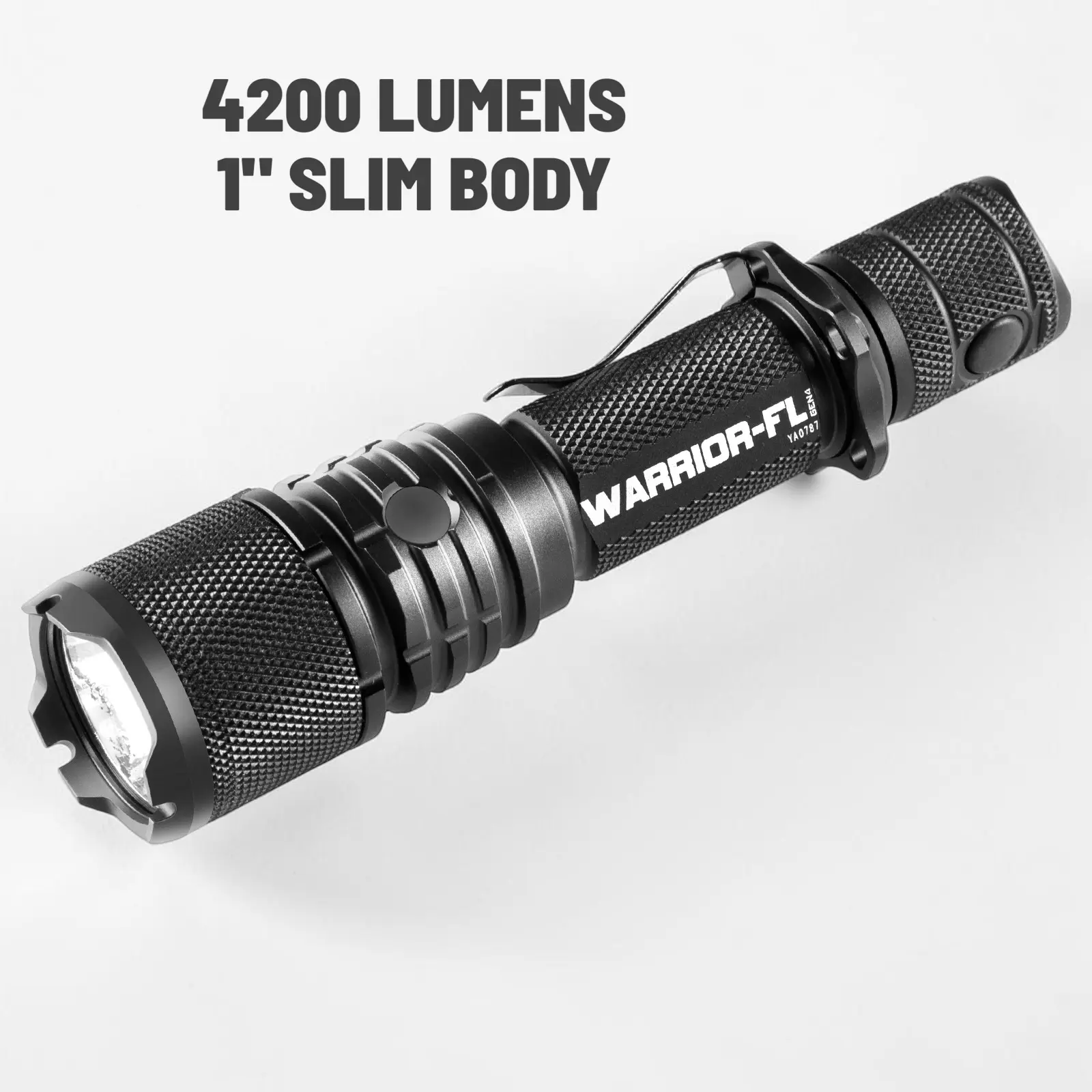 Warrior GEN4-FL- Tactical Flashlight 4200 Lumen Wide Beam Magnetic & USB Dual Charging Ports 5 Brightness Levels IPX8 Waterproof 214m Throw Distance