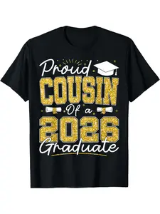 1Family T-Shirt for Boys Celebrating a 2026 Graduate, Featuring a Proud Cousin Design, Ideal for Summer Casual Wear, Short Sleeves, Crew Neck, Great for Everyday Use And Holiday Presents