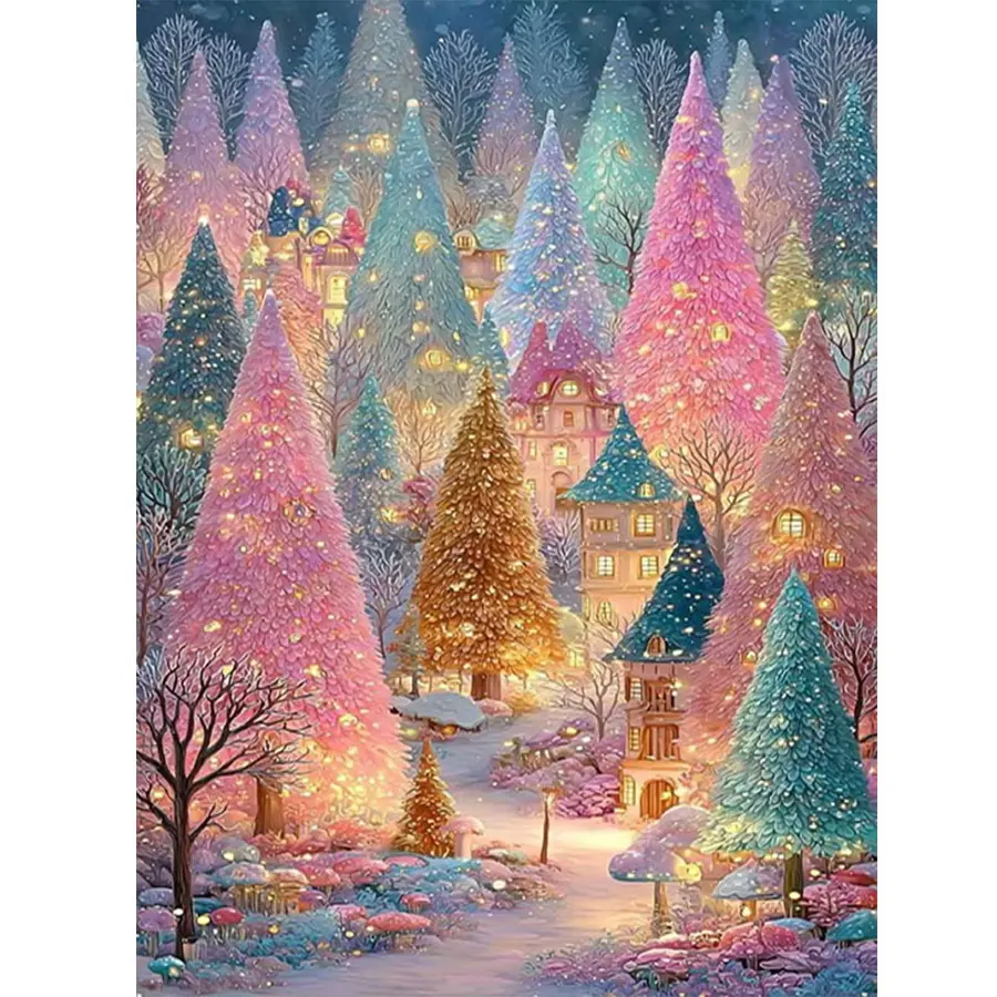 Winter Christmas Scene DIY 5D Diamond Painting Kit - Round Acrylic Gems, Full Drill Embroidery Craft for Wall Decor, Cross Stitch, Artificial Diamonds Home Decor,Christmas Gift, Handicraft
