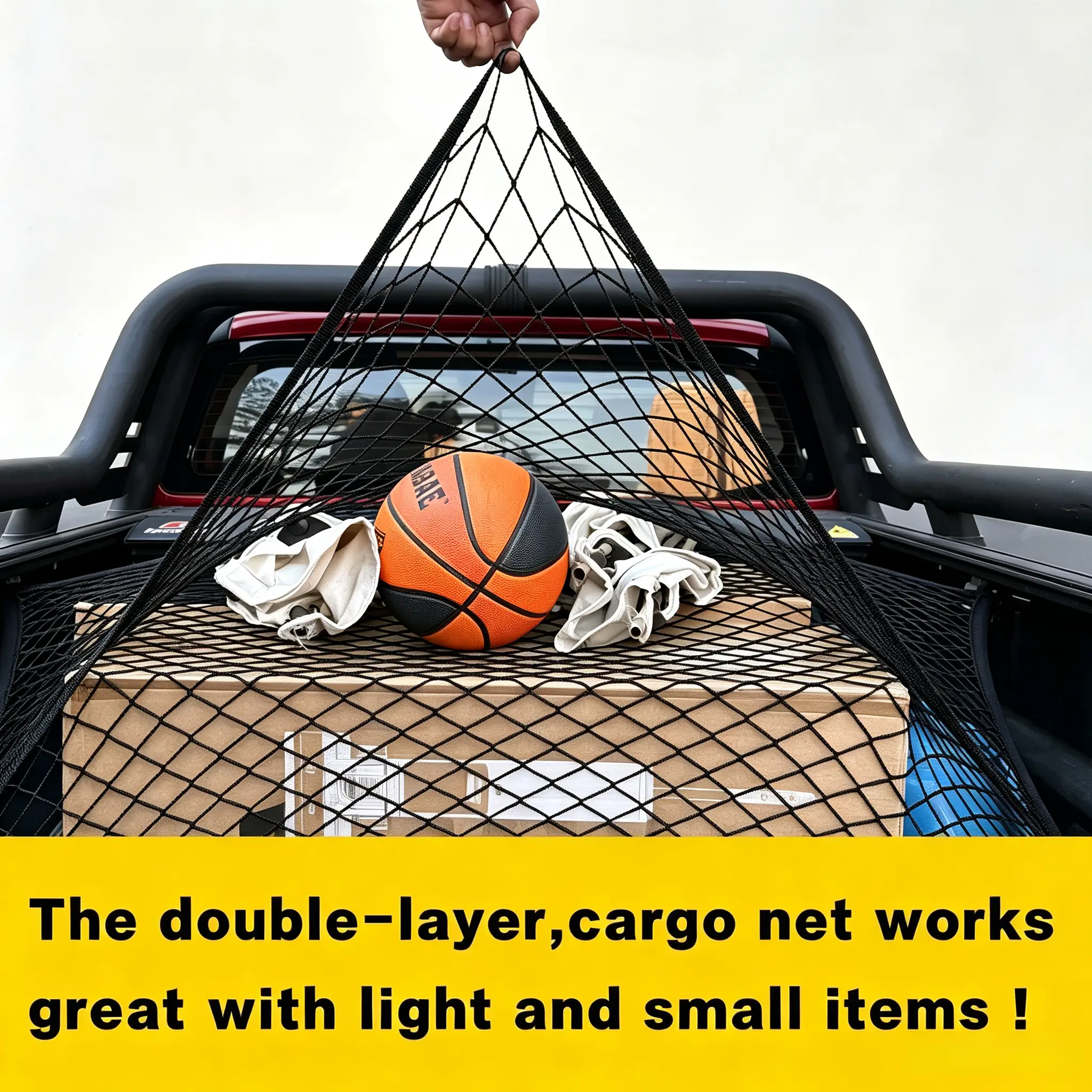 Highly Elastic Cargo Mesh Net, Compact Stretchable Truck Bed Organizer, Car Exterior Accessory for ATV-SUV-Truck, Ideal for Camping Storage
