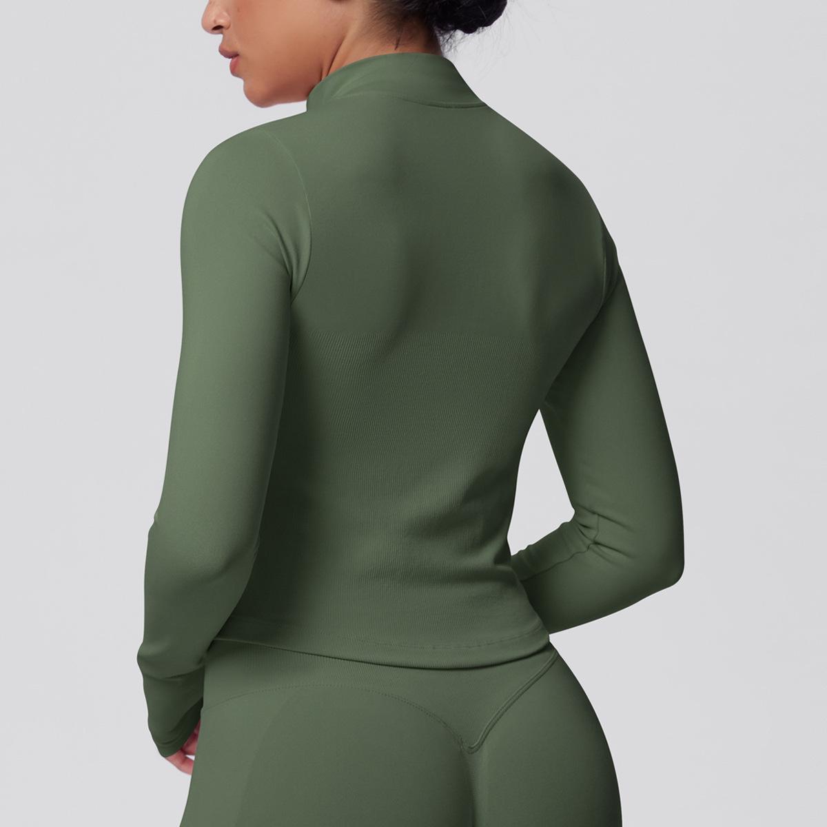 Women's Ribbed Cropped Yoga Jacket, Breathable Long Sleeve Zip-Up Compression Activewear with Thumb Holes for Gym & Running, Plus Size, Female, Large, Normal Type, Thumbhole Cuff, Tight, Slim-Fitting, Stretchable, Thumbholes, Slim Fit, Stretch Fabric
