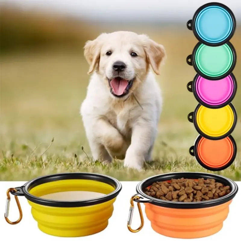 Pack of 5 Collapsible Dog Bowls, Travel Dog Cat Water Bowl Portable Foldable Food Dishes with Carabiner Clip for Traveling, Hiking, Walking