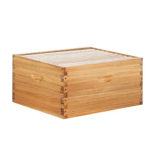 POLLIBEE 10 Frame Beehive Box, Langstoth Deep Brood Bee Hive Box, Bee Box Dipped in 100% Beeswax Includes Wooden Beehive Frames & Waxed Foundations (Unassembled)