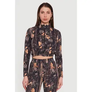 Tree Camo Scuba Cropped Zip Front Jacket