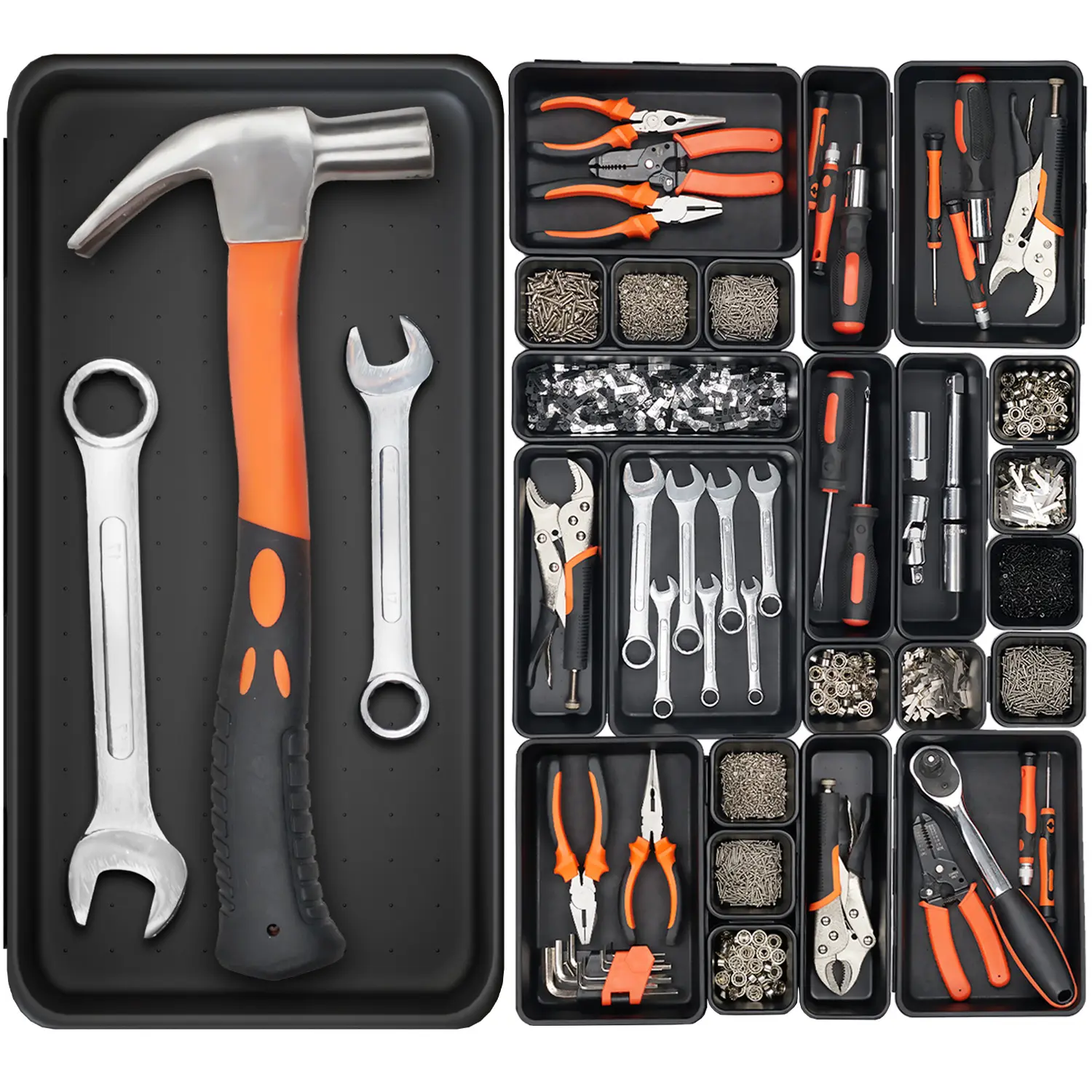 20 Pack Tool Box Organizer Tray, 5-sizes Large 12'' Tool Box Organizers And Storage, For Hammer, Wrench, Screw, Small Parts Toolbox Organization, Tool Cart Chest Garage Drawer Organizer Tray, Black