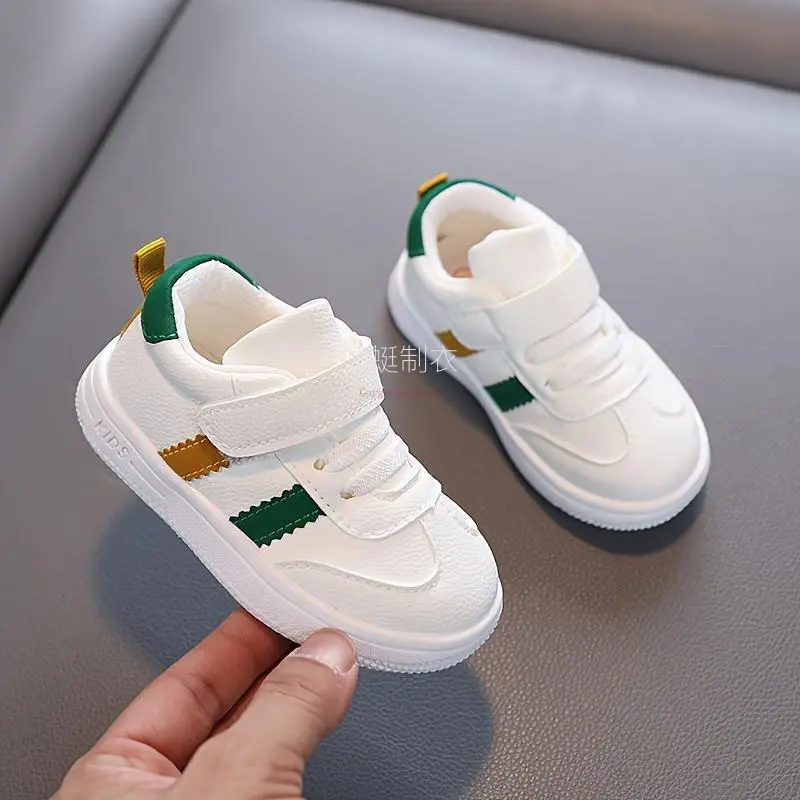 Toddler Boys' Striped Athletic Sneakers with a Soft Rubber Sole, Breathable Design and Easy Hook and Loop Straps, Casual