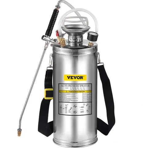 【toolupgrade】VEVOR 2Gal Stainless Steel High Pressure Hand Pump Sprayer, with 20in Wand, Handle, 3FT Reinforced Hose, Pressure Gauge, Safety Valve, Adjustable Nozzle for Gardening, Sanitizing, High Pressure Spray