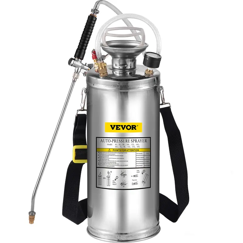 【toolupgrade】VEVOR 2Gal Stainless Steel High Pressure Hand Pump Sprayer, with 20in Wand, Handle, 3FT Reinforced Hose, Pressure Gauge, Safety Valve, Adjustable Nozzle for Gardening, Sanitizing, High Pressure Spray