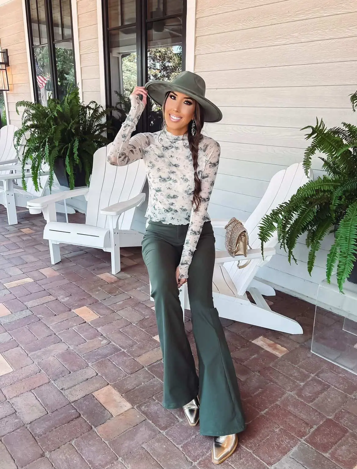 Lady's Floral Mesh Long-Sleeve Blouse, Twist-Design Women's Shirt for Casual Wear