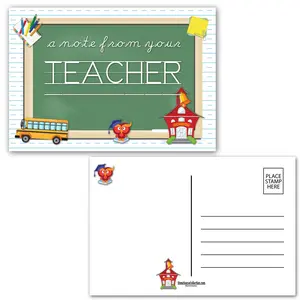 50 Teacher Postcards - 5 Fun Teahcer Designs - 4" x 6" School Postcards - Made In USA
