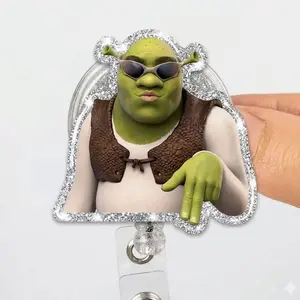 Funny Ogre Meme Badge Reel, Glitter Shrek Inspired ID Holder Clip