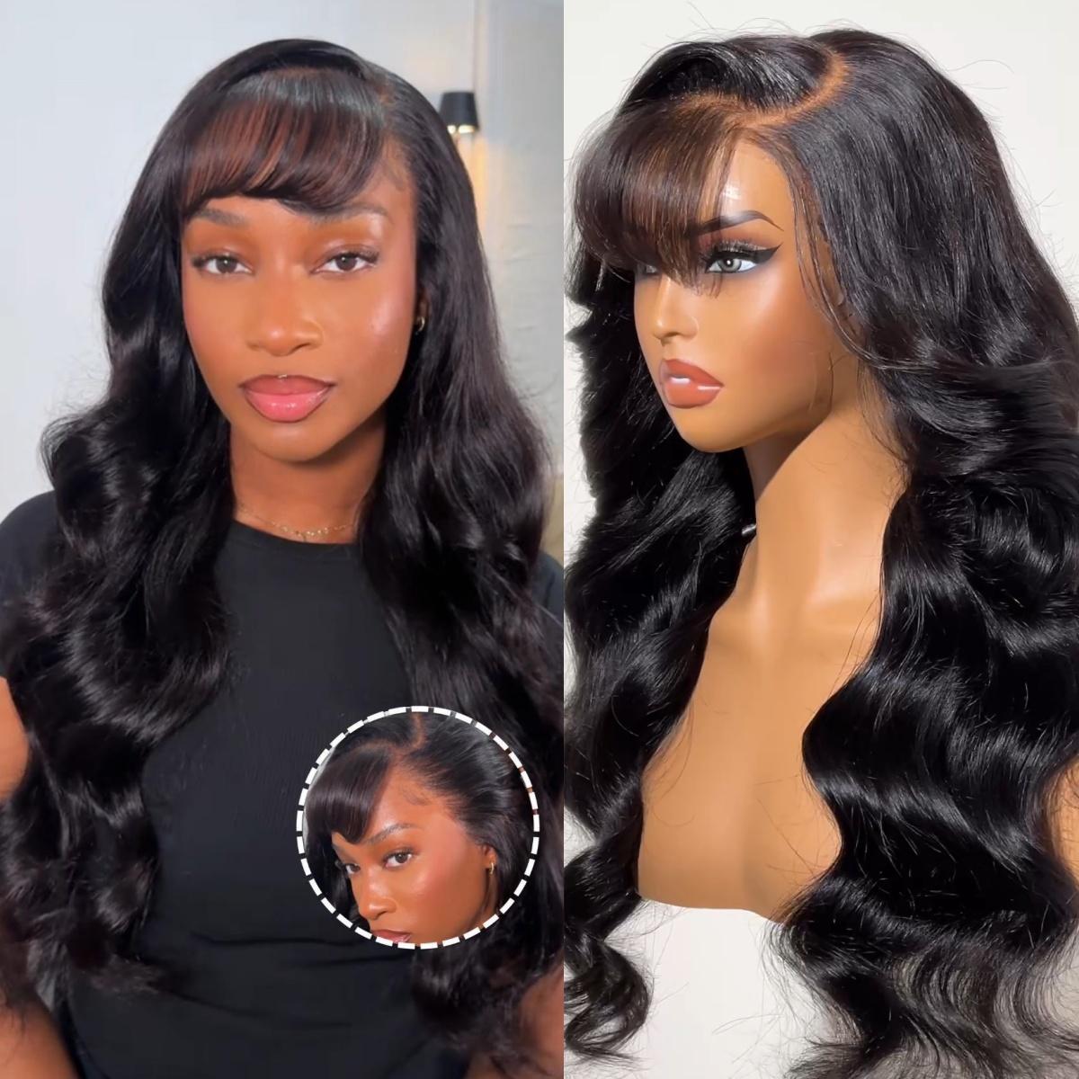 UNice Glueless Side-Part & Middle Part Fluffy Loose Wave Wig with Wispy Air Bangs 13x4 HD Lace Frontal Human Hair Wigs with Bleached Knots Easy to Install Natural Hairline Scalp SpringStatements
