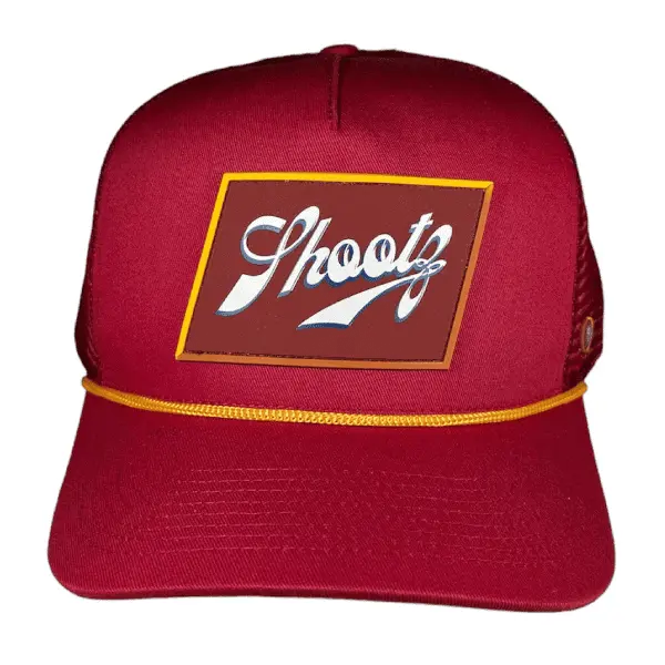 ANXD Shootz XD RePatch Snapback | 58cm 5-Panel Curved Hat | Red with Gold Rope | Rubber Patch