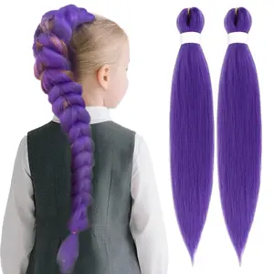 Long Purple Pre-Stretched Synthetic Braiding Hair Extensions for Twists & Braids, Yaki Texture, Sweat Resistant Braid Wig for Halloween Costume Cosplay Stage Party Fake Hair 26 inch 2 Pack (Purple)