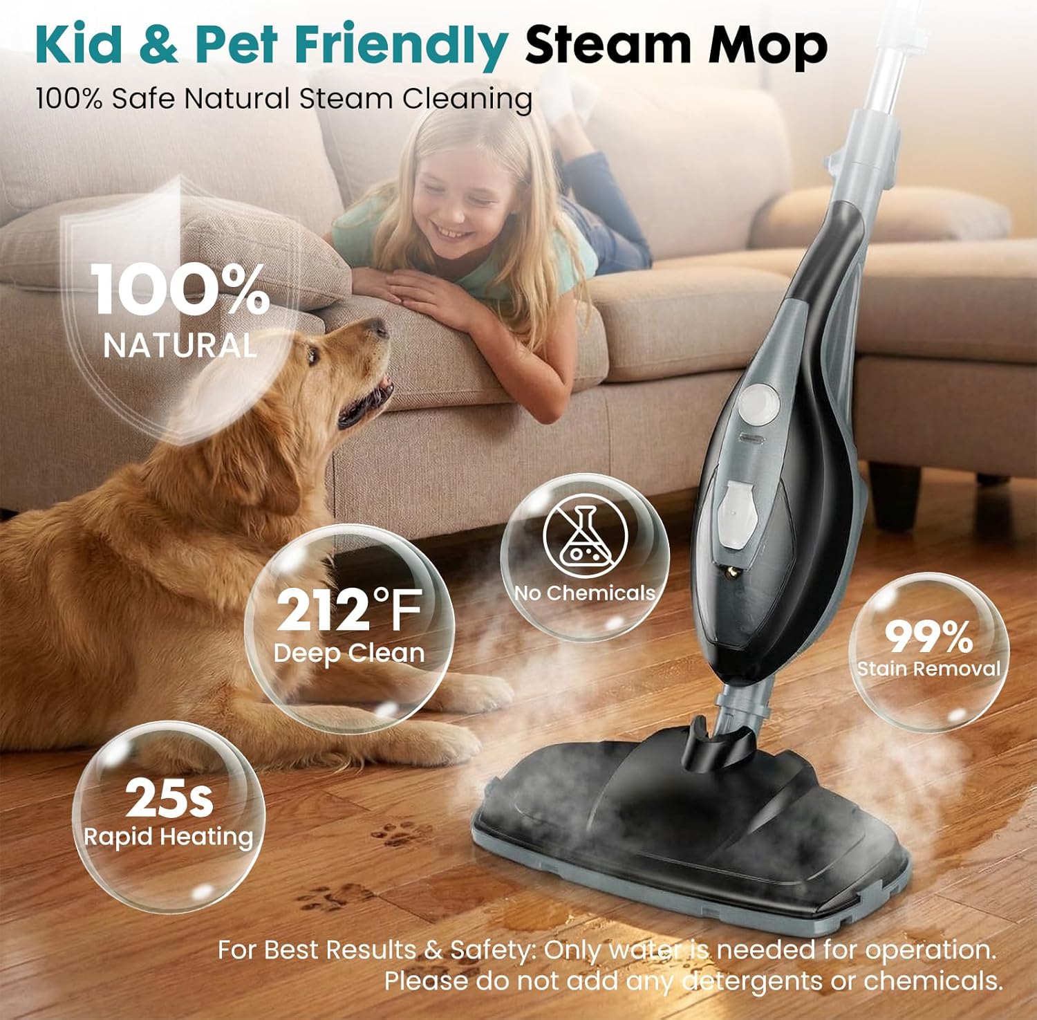 1550W Steam Mop & Handheld Cleaner 10-in-1, Multi-Surface Floor Steamer for Hardwood Tile Carpet, Detachable for Windows Grout, 16FT Cord & Pads Included
