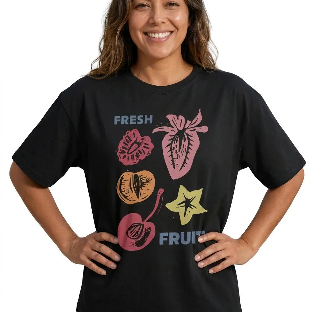 Retro Fresh Fruit Graphic Tee Women Plus Size Farmers Market Shirt