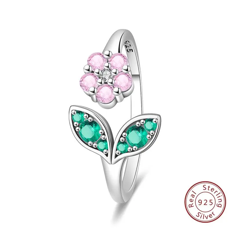 Rings Original 925 Sterling Silver Rings Little Flowers Zircon Open Adjustable Rings For Women Jewelry Birthday Anniversary Gift
