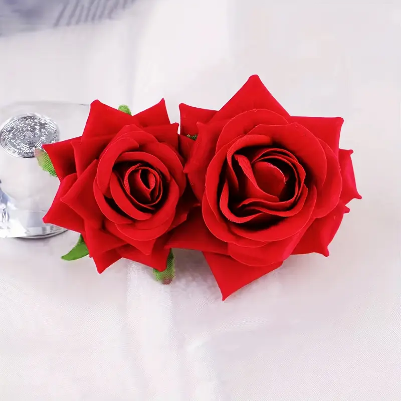 [Red Flower Hair Clip] 2pcs Red Flower Hair Clip Set - Gou Decoration Hair Accessories for Halloween, Christmas, Wedding, Party, Bridesmaid, Bridal, Ladies, New Year, Valentine's Day Gift
