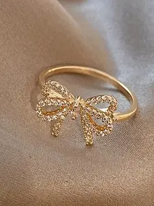 Fashion Bowknot Design Ring, Rhinestone Decorated Copper Ring, Fashion Accessories for Women & Girls, Trendy All-match & Exquisite Jewelry for Birthday Gift