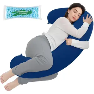C Shaped Body Pillow for Side Sleepers, Memory Foam Long Pillow for Leg, Hip & Back Support, Soft Washable Cover,Navy Blue-47"*10"