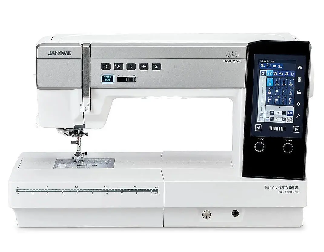 Janome Horizon Memory Craft 9480QCP Computerized Automatic Sewing & Quilting Machine - 11-in Workspace, 400 Built-in Stitches, Auto Feed (Acufeed Flex), A.S.R. Compatible, Accessory Kit, Acrylic Extension Table, Heavy Fabric Support, Touchscreen Display
