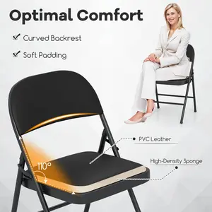 COSTWAY - 2 Pack Folding Chairs with Metal Frame and PVC Leather for Indoor Outdoor-Black