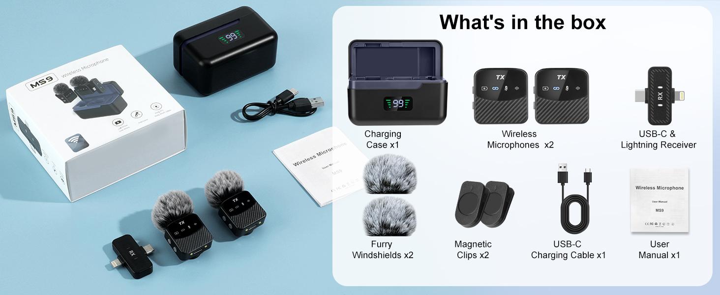 Wireless Lavalier Microphone for iPhone & Android, Mini Magnetic Mic with Noise Cancellation, 25H Battery, Perfect for TikTok, Vlogging, Live Streaming