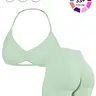 Halter V-Neck Ruched Yoga Set, Yoga Fitness Clothing - 33+ Colors, Seamless 2-Piece Outfit with Removable Cups, Tummy Control High Waist & Scrunch Booty Lifting Shorts, Buttery Soft, Squat-Proof, Breathable Activewear for Gym, Yoga & Everyday Wear