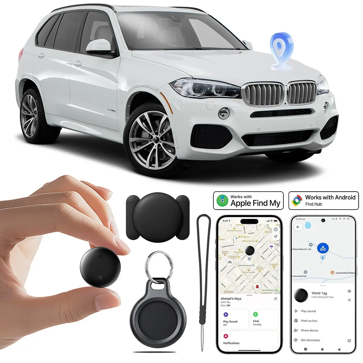 Vehicle Tracker GPS, iOS and Android Dual System Bluetooth-compatible Finder, Mini Hidden Car Tracker, Compatible with Apple Find and Android Find, Key Wallet Pet Bike
