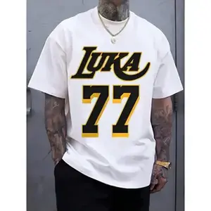 Casual Luka - Inspired Design  Cotton Short - Sleeve Crew - Neck T - Shirt, with Eye - catching “Luka 77” Print, Perfect for Sports Events, Everyday Wear, and Supporters of the Basketball Star, Unisex