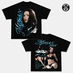 Megan 101 Double Sided Graphic Tee, Vintage Y2K Movie Star T-Shirt, Blue Glow Photo Collage Fan Merch, Heavyweight Cotton Oversized Streetwear, Retro Celebrity Gift Tee, Pop Culture Fan Apparel