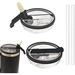 2 Pack 40 oz Detachable Flip Straw Pro Lid Replacement for  Quencher and ProTour,2025 Leak Proof ,No Spill Dust-proof Tumbler   for 40oz  Accessories (Black, 40oz)