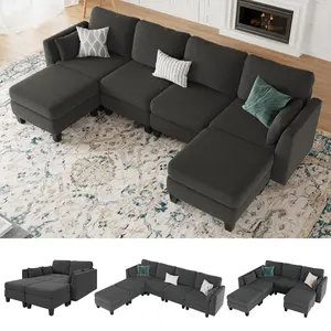 【3 Packages】Modular Sectional Sofa, Convertible U Shaped Sofa Couch with High Density Memory Foam, 6 Seat Comfy Modular Sofa Couch for Living Room, Modern U Shaped Sectional Sofa,