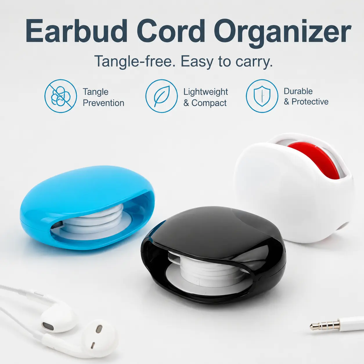 1 Count, Portable Retractable Earphone Cord Winder, Plastic Cable Storage Organizer Case for Wired Headset Cord Tangle-free Arrangement