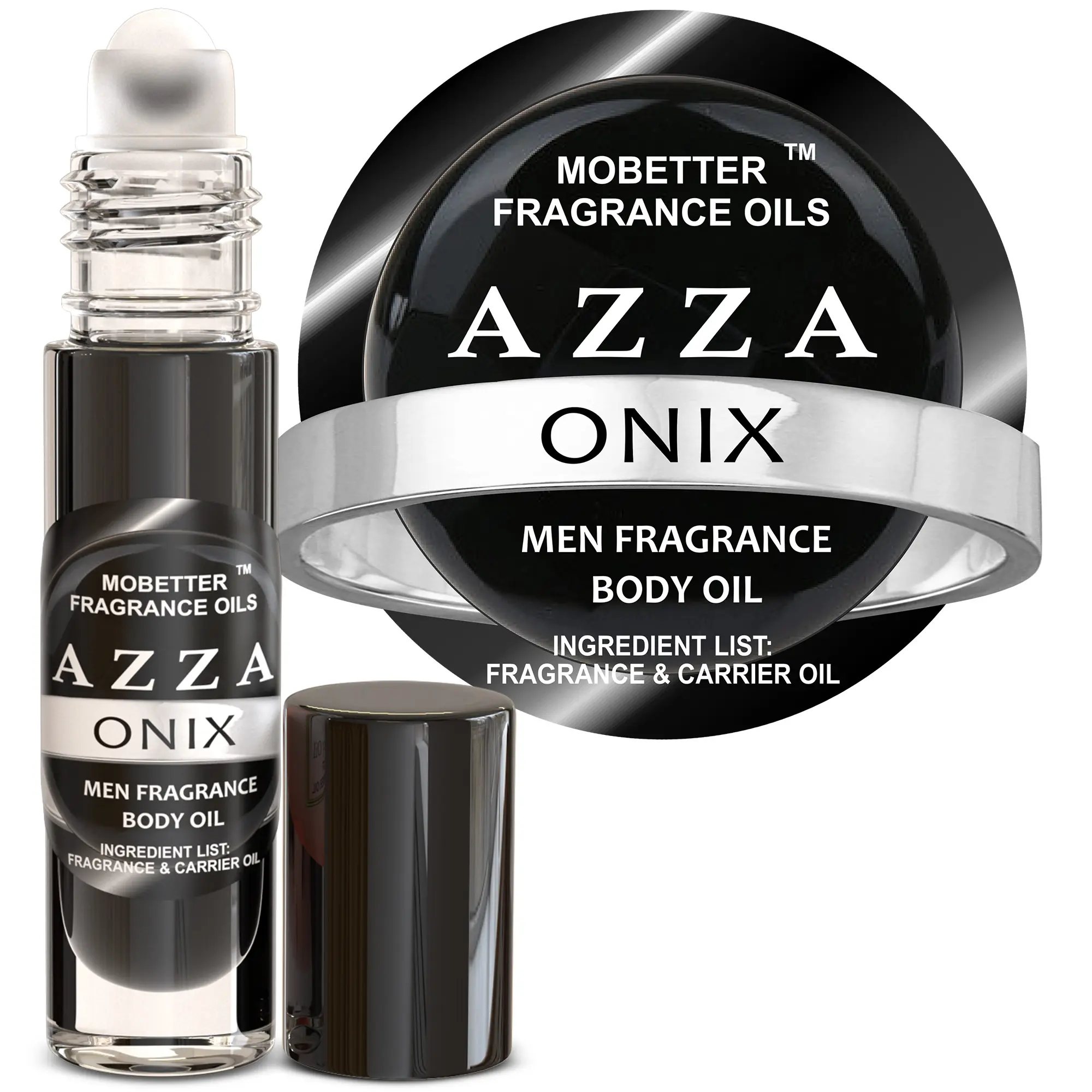 MOBETTER FRAGRANCE OILS AZZA ONIX Men Cologne Body Oil 1/3 oz roll on Glass Bottle