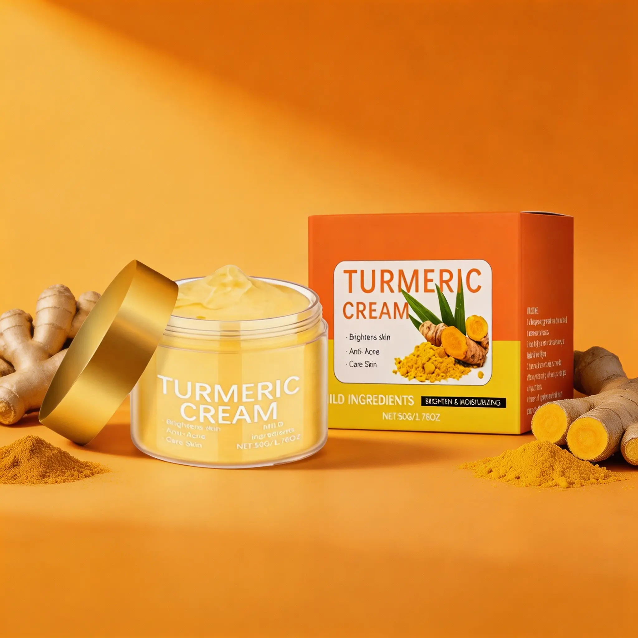 Turmeric Face Cream 50g – Brightens Skin, Fades Dark Spots & Reduces Acne – Anti-Acne & Moisturizing Formula – Evens Skin Tone for Glowing, Radiant Complexion – Daily Face Moisturizer for All Skin Types