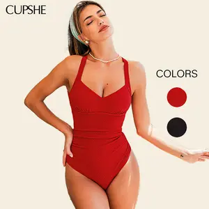 CUPSHE TikTokShopSpringGlowUp Cabana Heartbreaker Tummy Control One-Piece Wide Straps Medium Bust Support Removable Soft Cups Swimsuit Swimwear Swimoutfit Bikiniwear