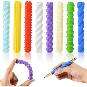 8-Pack Textured Silicone Pencil Grips–Sensory Fidget Sleeves for Kids& Adults,ADHD &Autism Anxiety Relief,Quiet Classroom&Travel Fidget Tool for Focus, Fidget Gifts Christmas Stocking Stuffers