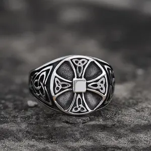 GTHIC Celtics Knot Cross Viking Ring Stainless Steel Signet Ring for Men Daily Wear Father's Day Gift