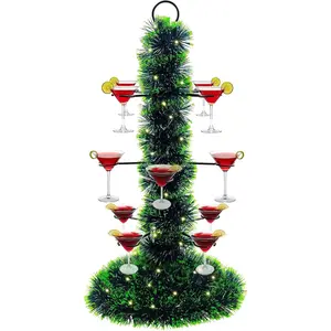 Christmas Cocktail Tree Stand for Drinks, Champagne Drink Stand for,3 Tier-12 Holders Christmas Tree Drink Holder For Champagne, Martini, Margarita Cups Stand