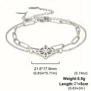 1pc Gender-Neutral Stainless Steel Witch Knot Anklet - Boho, Fashion, Chain Style, Adjustable Beaded Anklet with Celtic Knot Pendant, Summer Beach Jewelry Gift for Mom, Girlfriend (Birthday, Anniversary), Boho Anklets, Chain Style Anklets