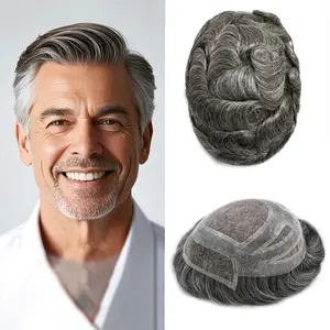 Swiss Lace Hair System Toupee For Mens Hairpiece European Human Hair Replacement System Men Toupee Bleached  Knots Natural Hairline Fine Mono Clear Poly Skin Male Hair Prosthesis