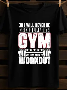 Men's Heavyweight 180g 100% Cotton Gym T-Shirt with Fun Workout Slogans and Barbell Print - Breathable Crew Neck Short Sleeve Sweatshirt, Suitable for Gym, Boxing, Weightlifting, and Casual Wear - Fitness Motivational Apparel
