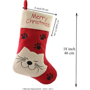 18’’ Cat Felt Christmas Stockings Paws Embroidered for Pets Kitty Red Xmas Stocking Gift Bag Cuff Lovely Home Holiday Decoration WEWILL