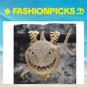2026 Shark Totem Pendant Hip-hop Style Full Diamond Heavy-duty Street Necklace with  Chain customizable with engraved letters, logos or patterns Complimentary shipping Summervibes