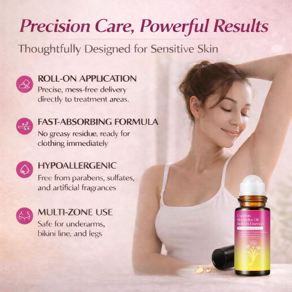 Cyperus Rotundus Oil for Natural Hair Reduction Body Roll-On Serum Reduces Unwanted Hair Growth- 60ml/2oz
