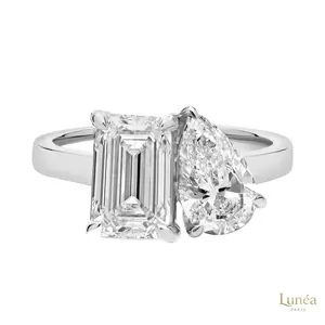 6 ct. Emerald & Pear Lab Diamond Ring | Lab Grown | 14K Gold & Platinum