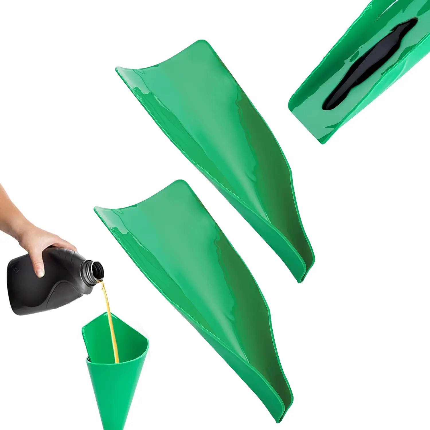 2 Pcs Reusable Flexible Oil Drain Funnel Form a Foldable Bendable Flex Funnel for Car Motorcycle Truck Lawnmower Snowplow Reused Oil Change Spill-Free Filling Draining Tools Easy to Store and Clean