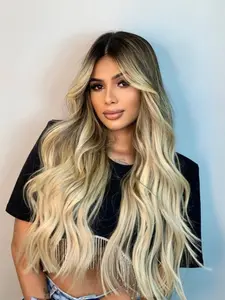 Blonde Wavy Wig for Women, 26 Inch Light Blonde Wigs with Dark Roots, Natural Looking Long Blond Wigs, Heat Resistant Synthetic Wig, Synthetic Machine Wigs